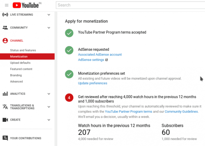 Syarat untuk monetisasi youtube